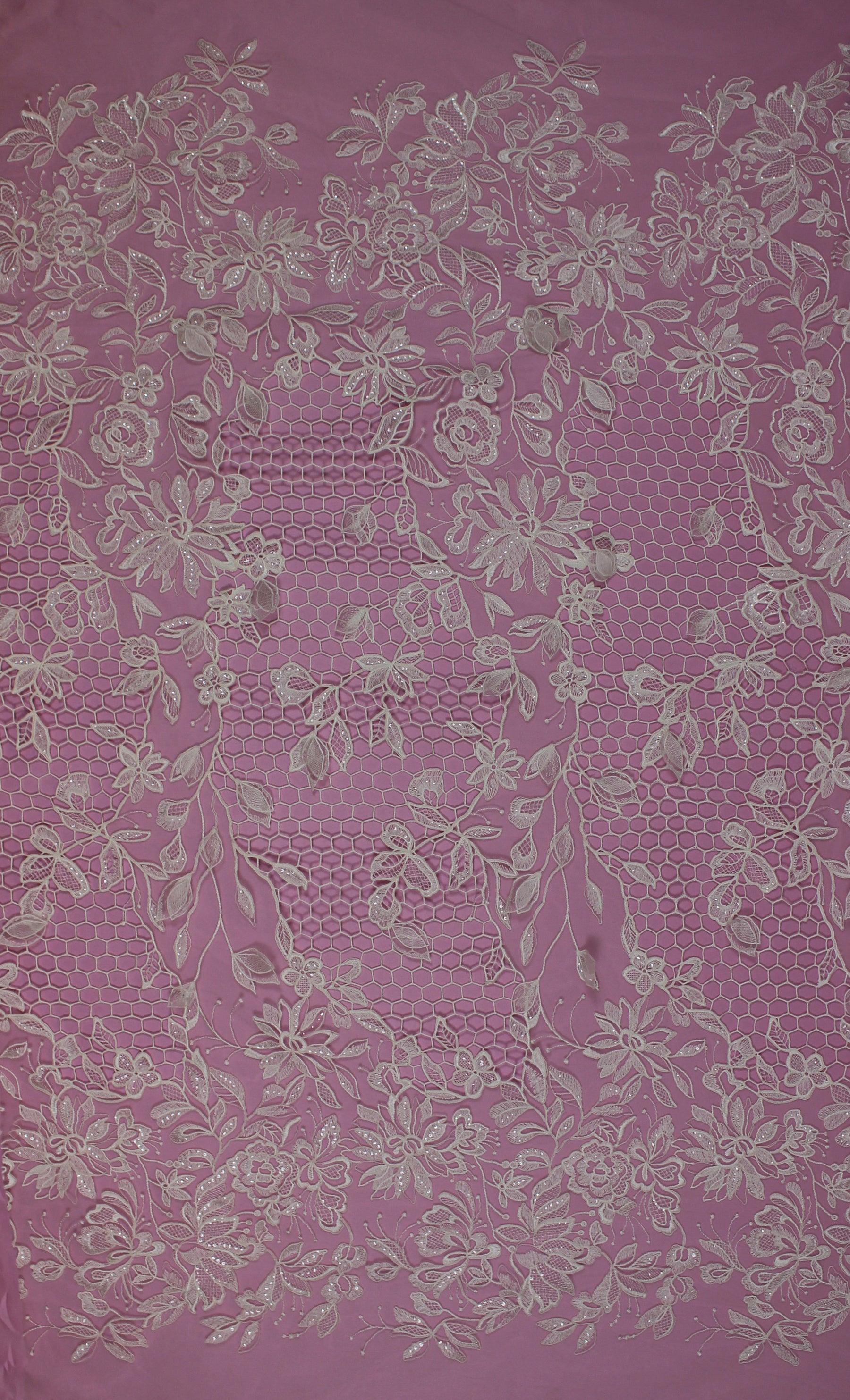 Dentelle Treillis Brodée Ivoire - Kiri