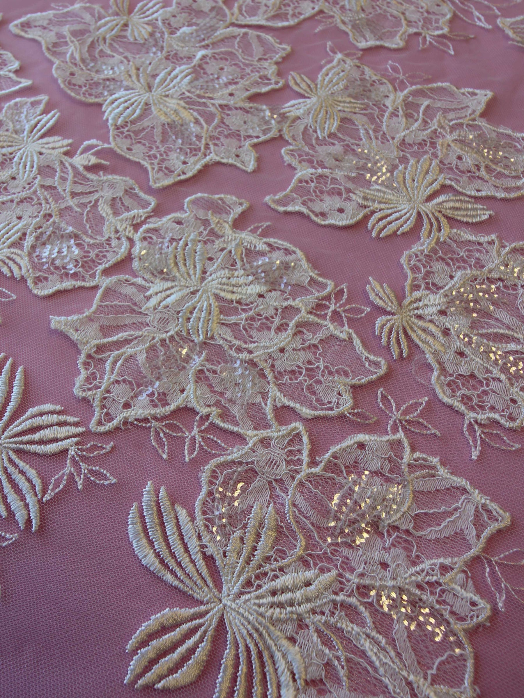 Dentelle Broderie Paillettes Ivoire - Palma