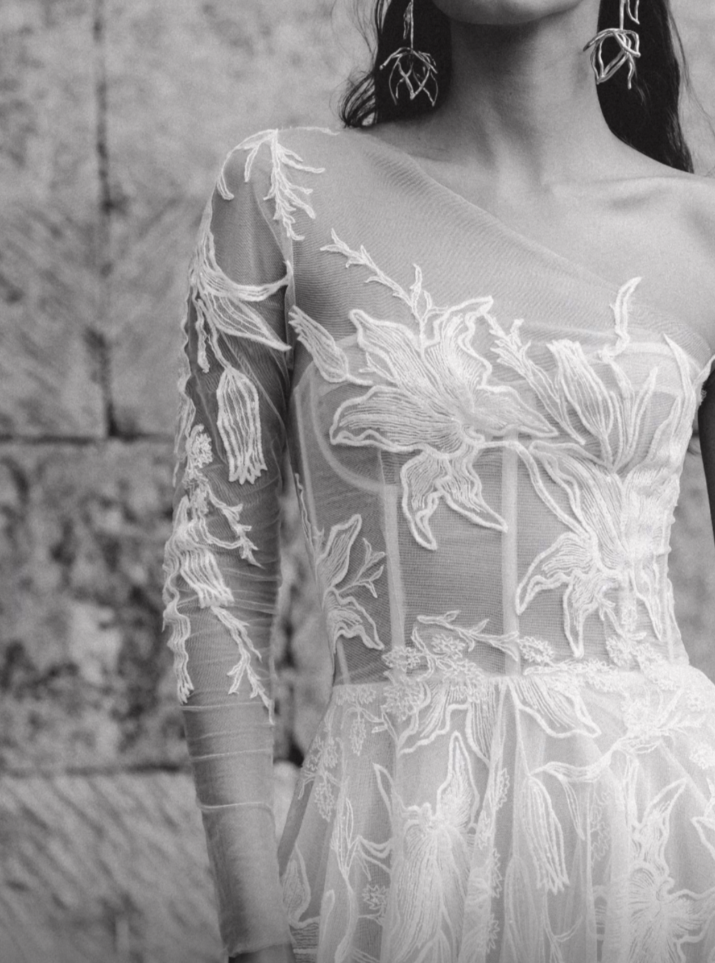 Dentelle à broderie de paillettes ivoire - Raya