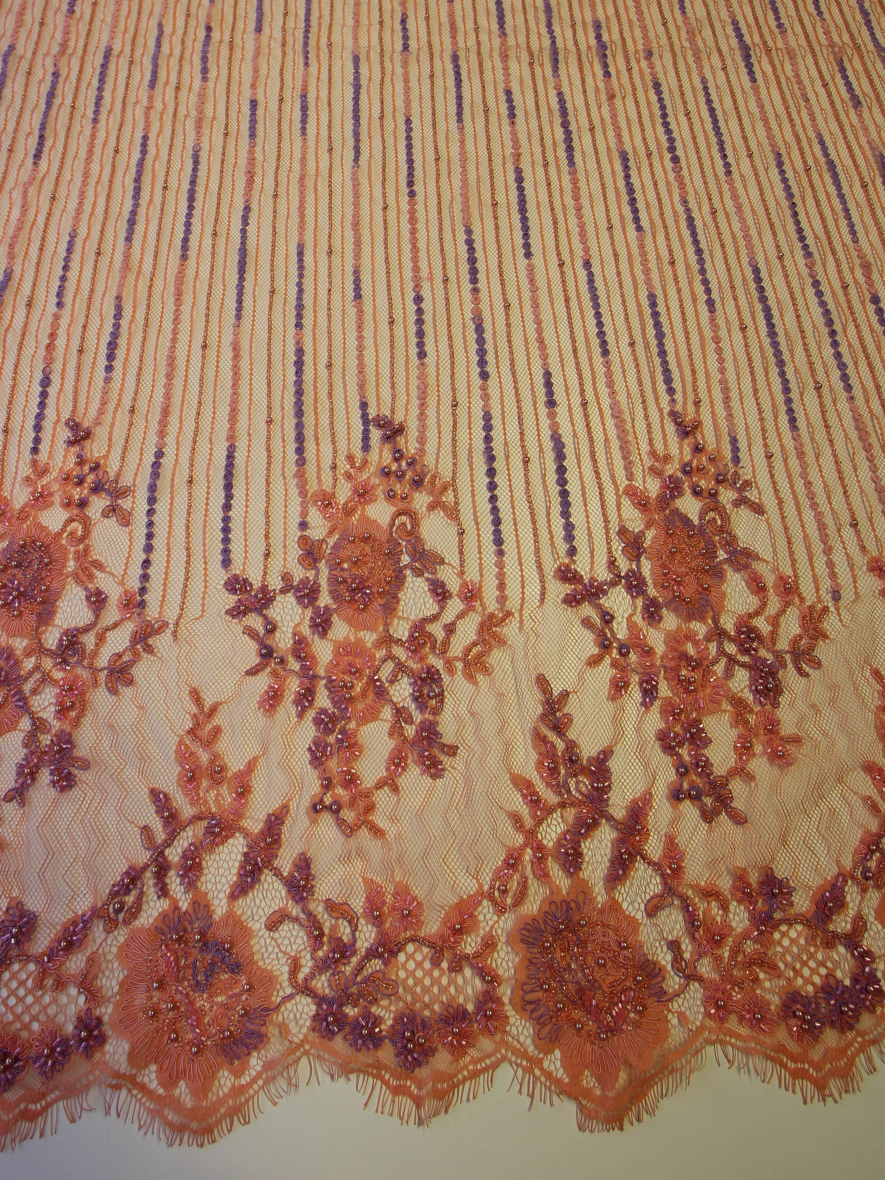 Dentelle Raschel Perlée Rose Saumon - Xanthe