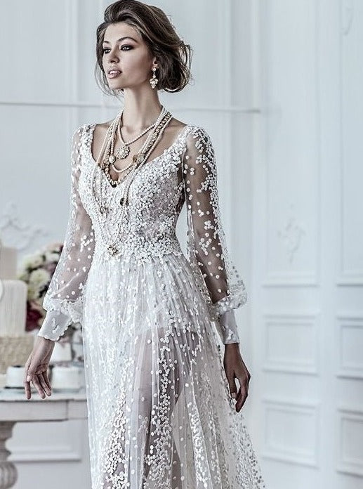 Dentelle brodée à paillettes ivoire - Jada