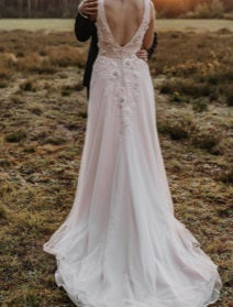 Blush pink wedding dress using 3d flower lace Hildreth 3