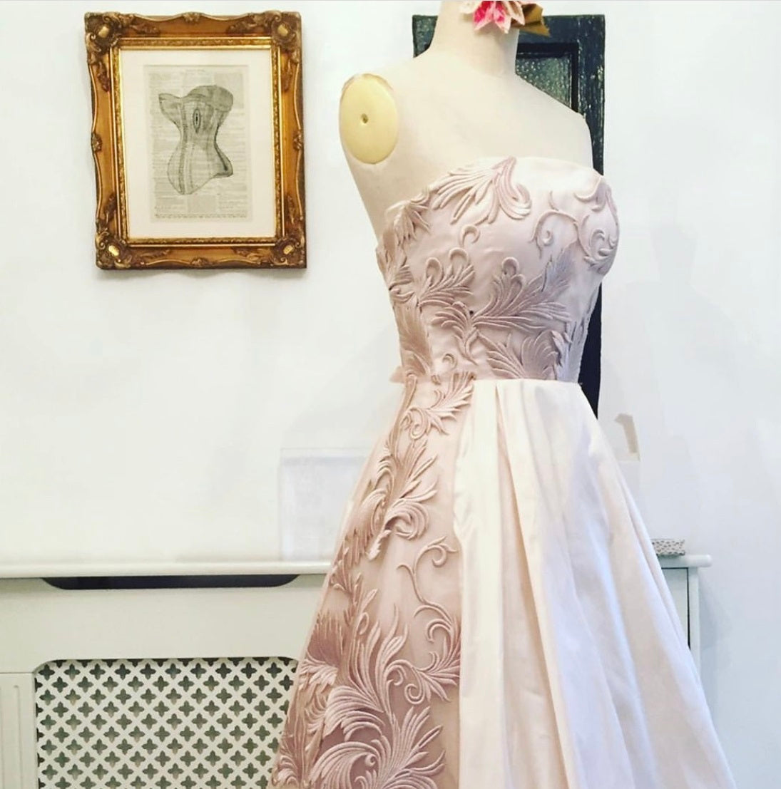 Blush pink wedding gown using pink lace Autumn 2