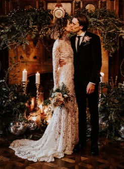 Stunning full lace long sleeved wedding dress using ivory lace Ava 1
