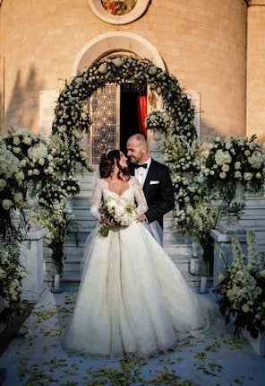 Stunning long sleeved ivory beaded lace ballgown wedding dress using Diamond lace 2