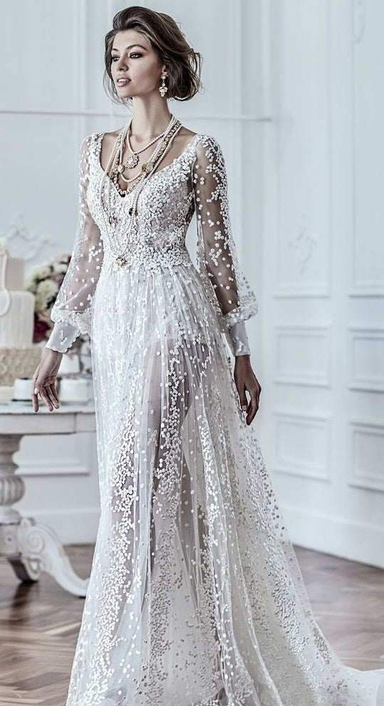 Wedding Dress made from embroidered ivory tulle lace Gabby 9