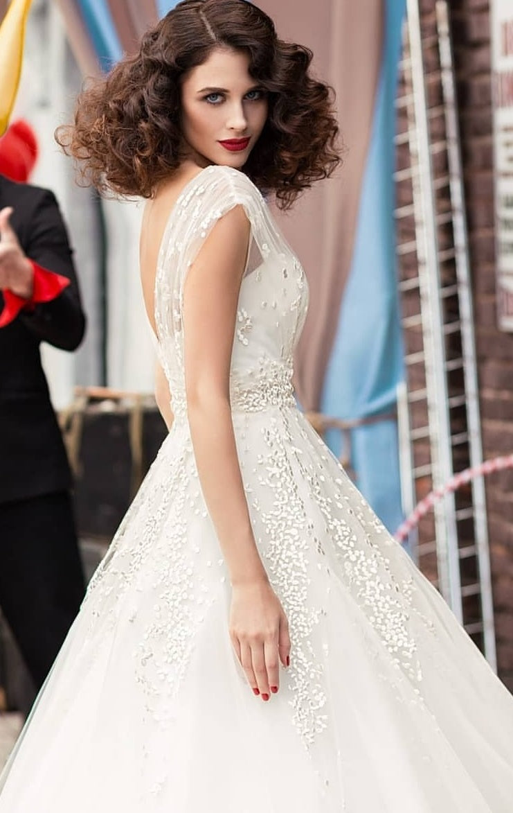 Wedding Dress made from embroidered ivory tulle lace Gabby 10
