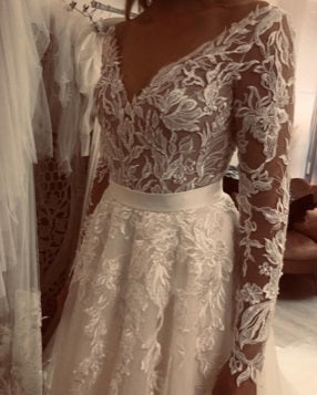 Wedding dress with long sleeves using ivory lace Sian 1