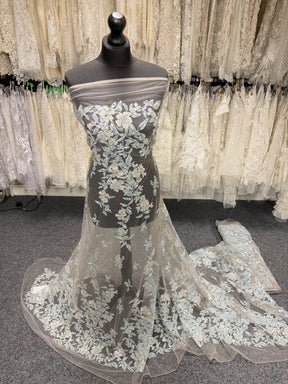 Tulle brodé de perles gris/bleu - EB1085