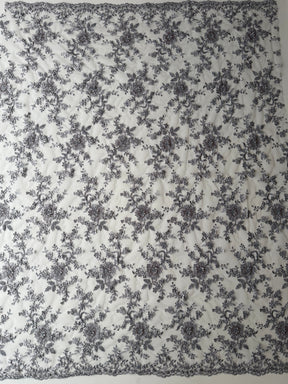 Tulle gris clair brodé de perles en 3D - EB1026