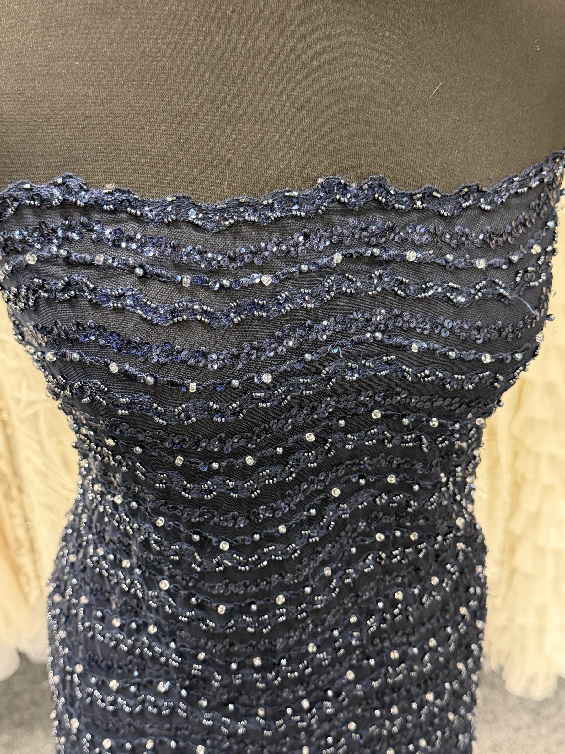 Navy Beaded Lace - P809