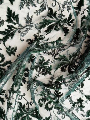 Velours Vert Chasseur Broderie Dentelle - Madina