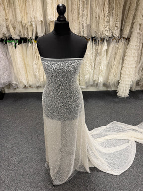 Tulle brodé de perles ivoire - EB1012