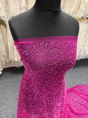 Tulle brodé de perles fuchsia - EB1012