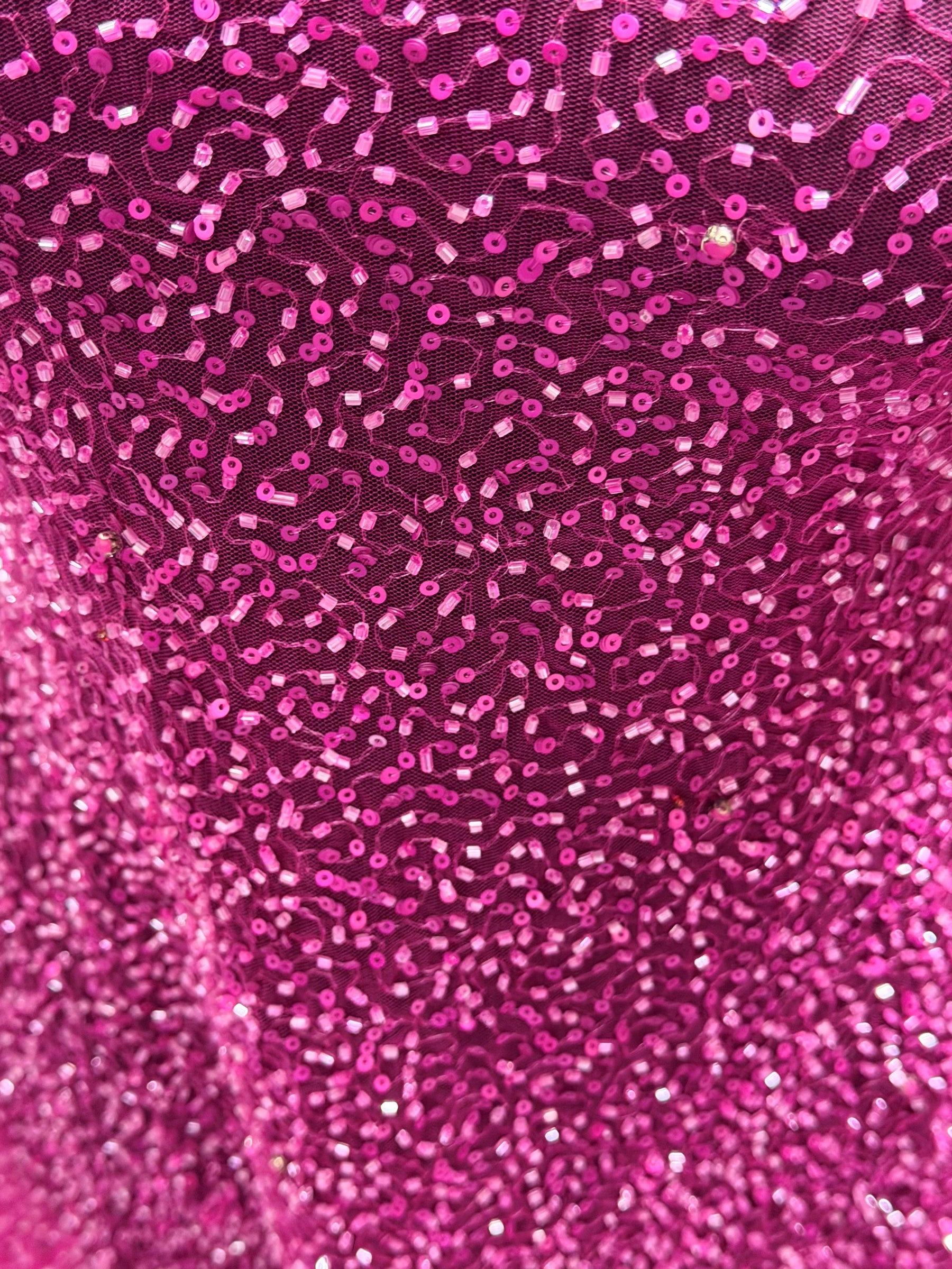 Tulle brodé de perles fuchsia - EB1012