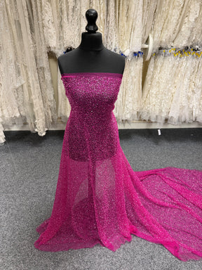 Tulle brodé de perles fuchsia - EB1012