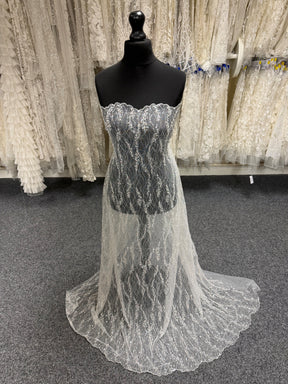 Tulle brodé de perles ivoire/rose - EB1049