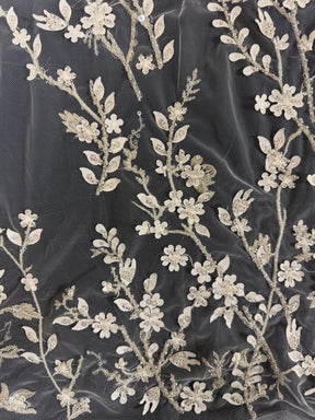 Dentelle brodée Ivoire/Argent - EB1073