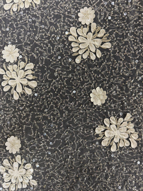 Tulle brodé de perles ivoire - EB1074