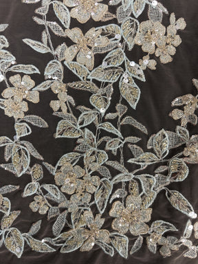 Tulle brodé de perles gris/bleu - EB1085