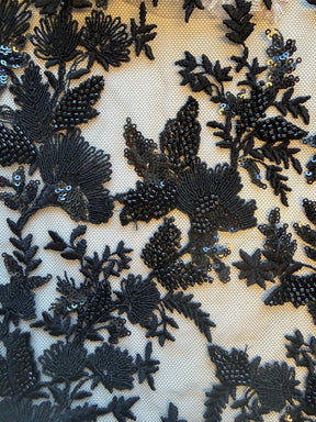Tulle noir brodé de perles - EB1095