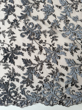 Dentelle brodée en velours gris - Madina