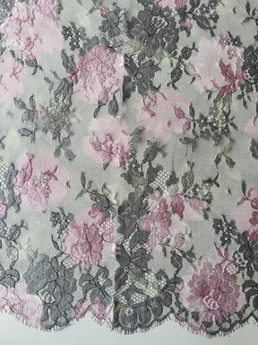 Dentelle de Chantilly Imprimée Rose et Menthe - P192