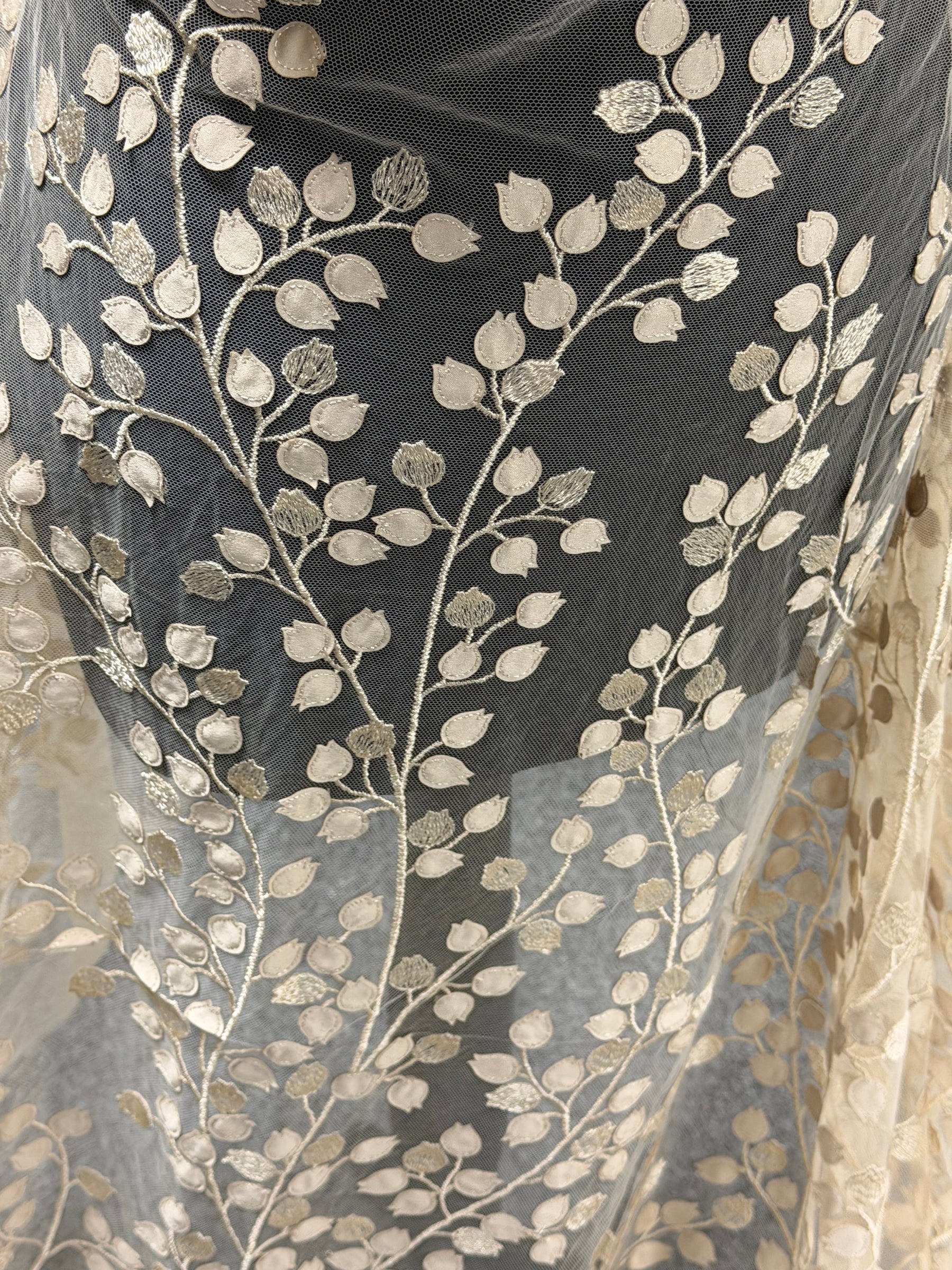 Dentelle brodée 3D couleur champagne - EB5034