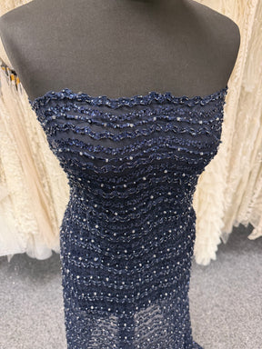 Navy Beaded Lace - P809