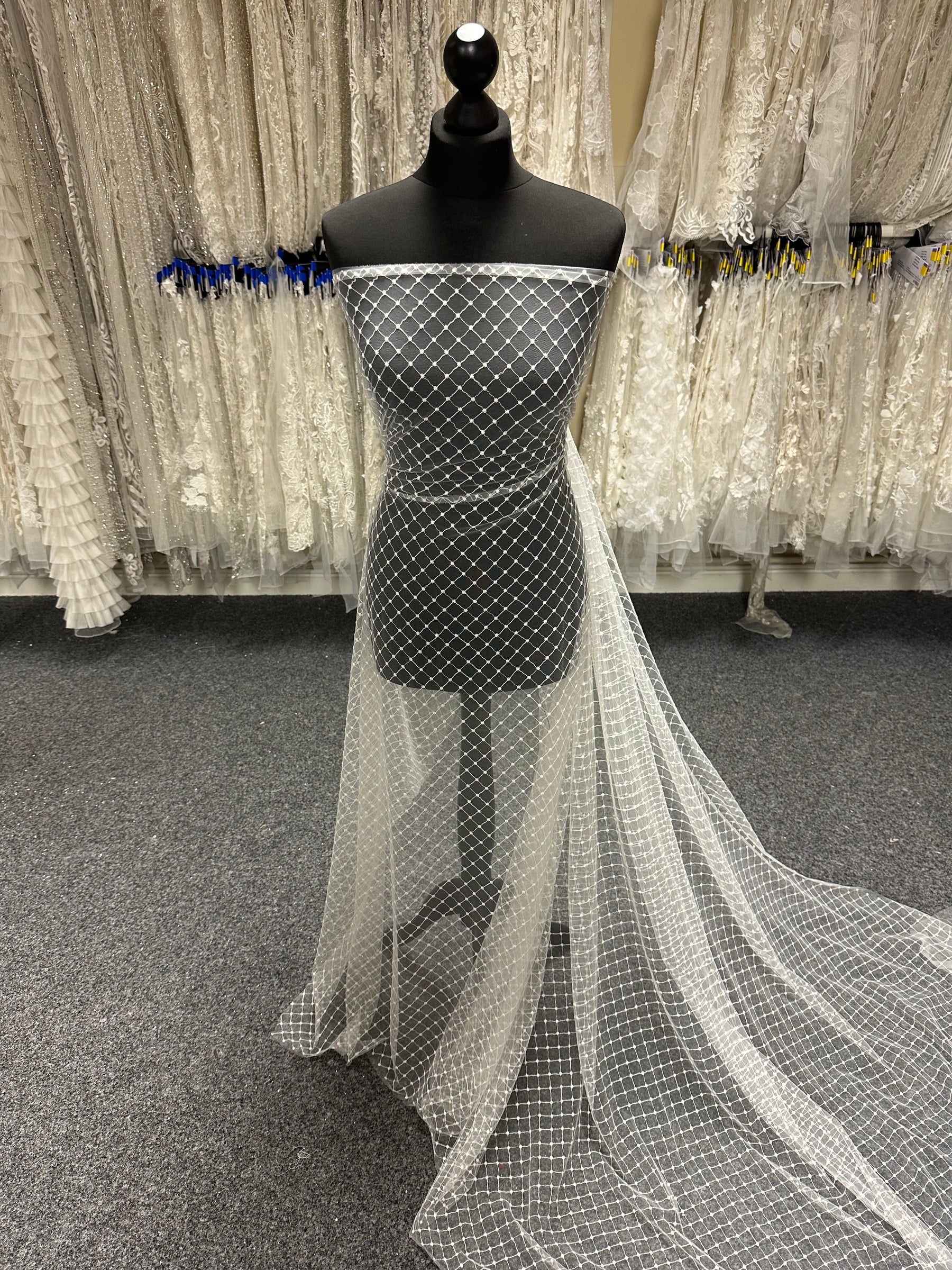 Ivory Embroidered Lattice Lace - Quadira