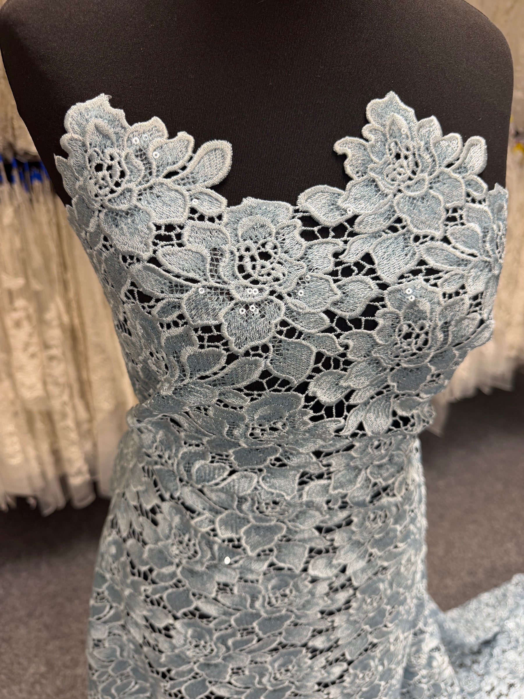 Dentelle Guipure à Paillettes Bleu Canard - LB4003