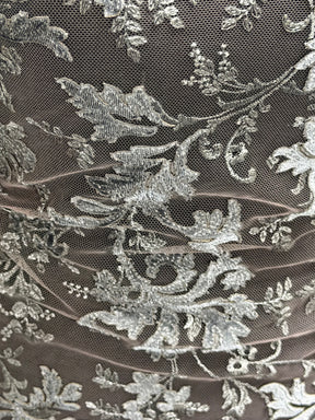 Dentelle brodée en velours gris - Madina
