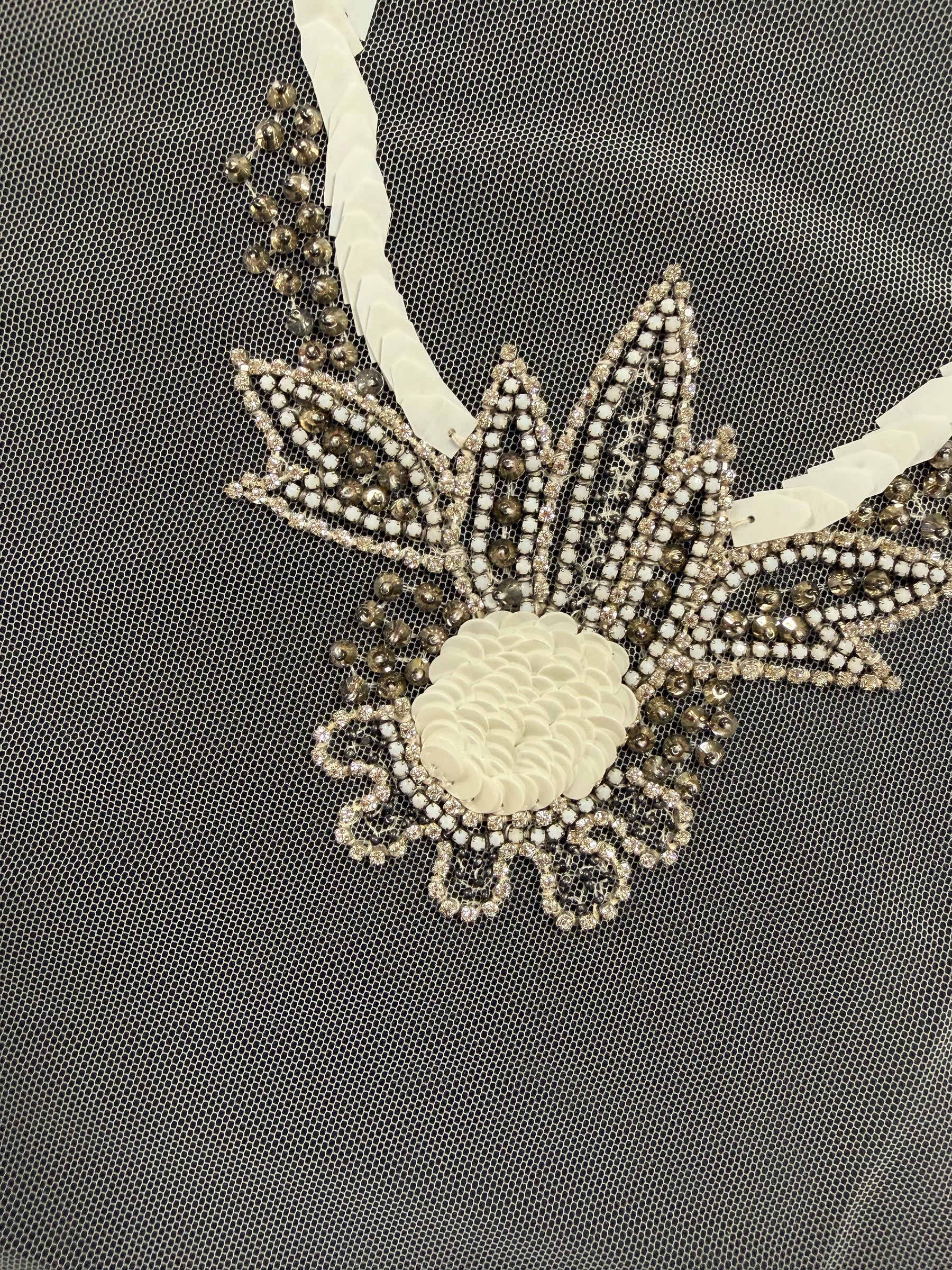 Ivory Beaded Lace Applique - T449