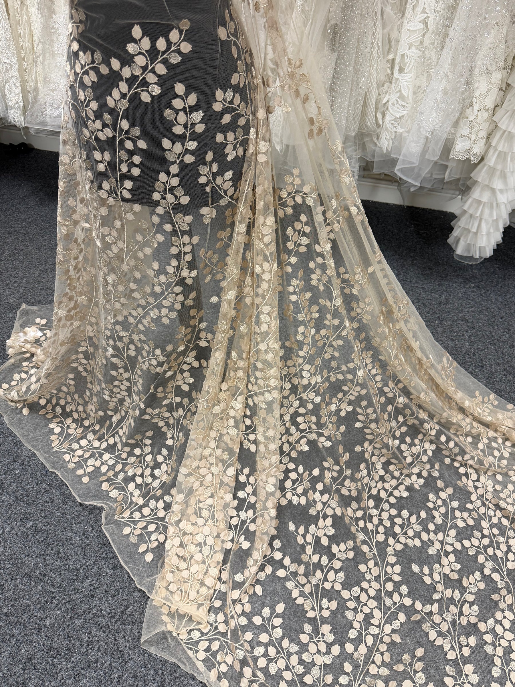 Dentelle brodée 3D couleur champagne - EB5034