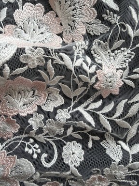 Dentelle brodée ivoire et rose - EB5032