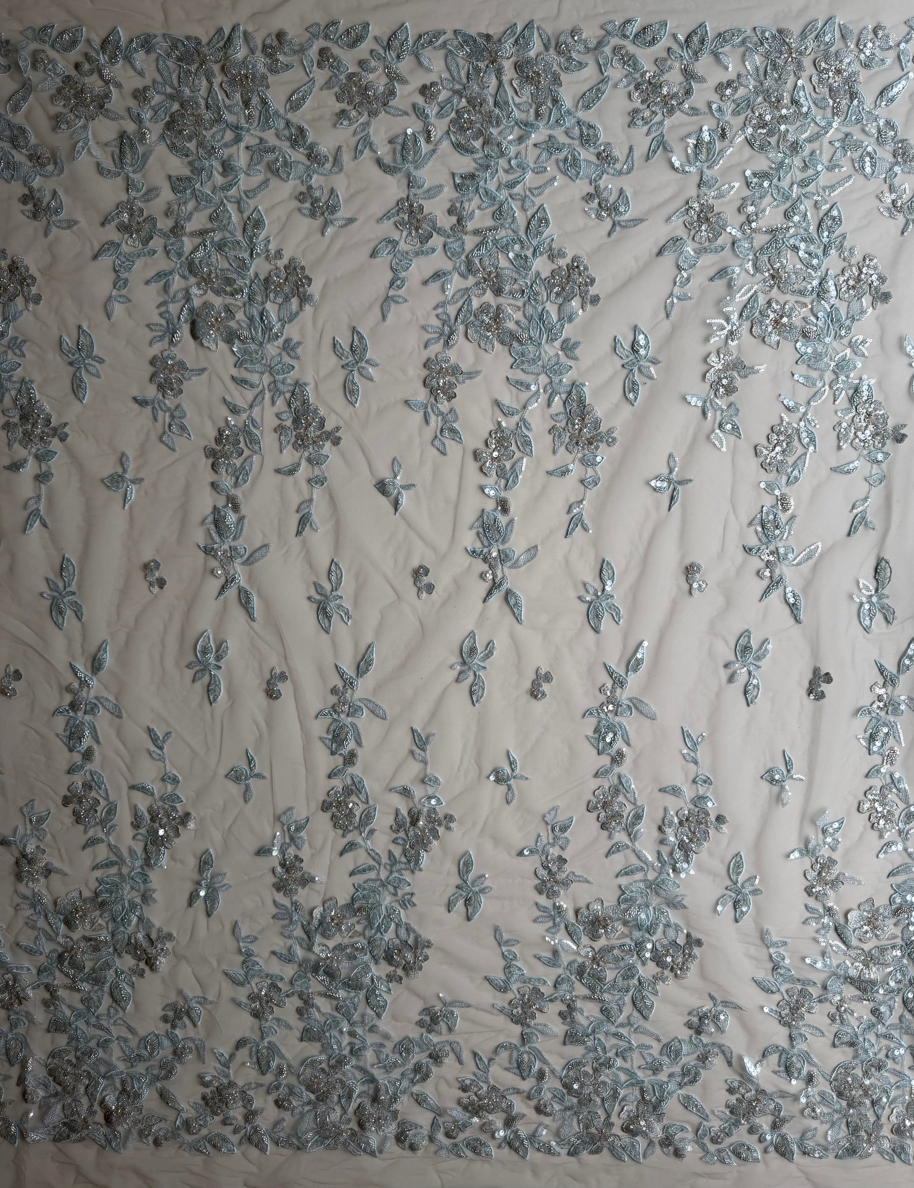 Tulle brodé de perles gris/bleu - EB1085
