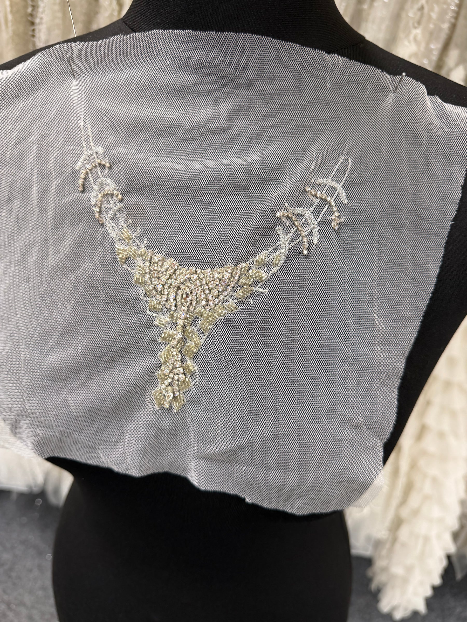 Ivory Beaded Lace Applique - T423