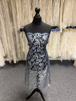 Bleu marine avec dentelle française argentée - LA2002