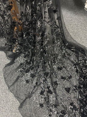 Dentelle brodée noire et argentée - Aretha