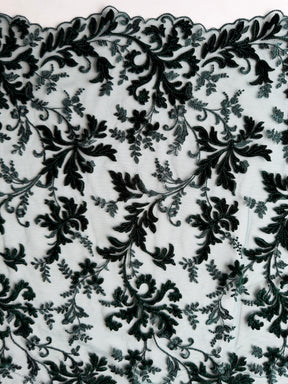 Velours Vert Chasseur Broderie Dentelle - Madina