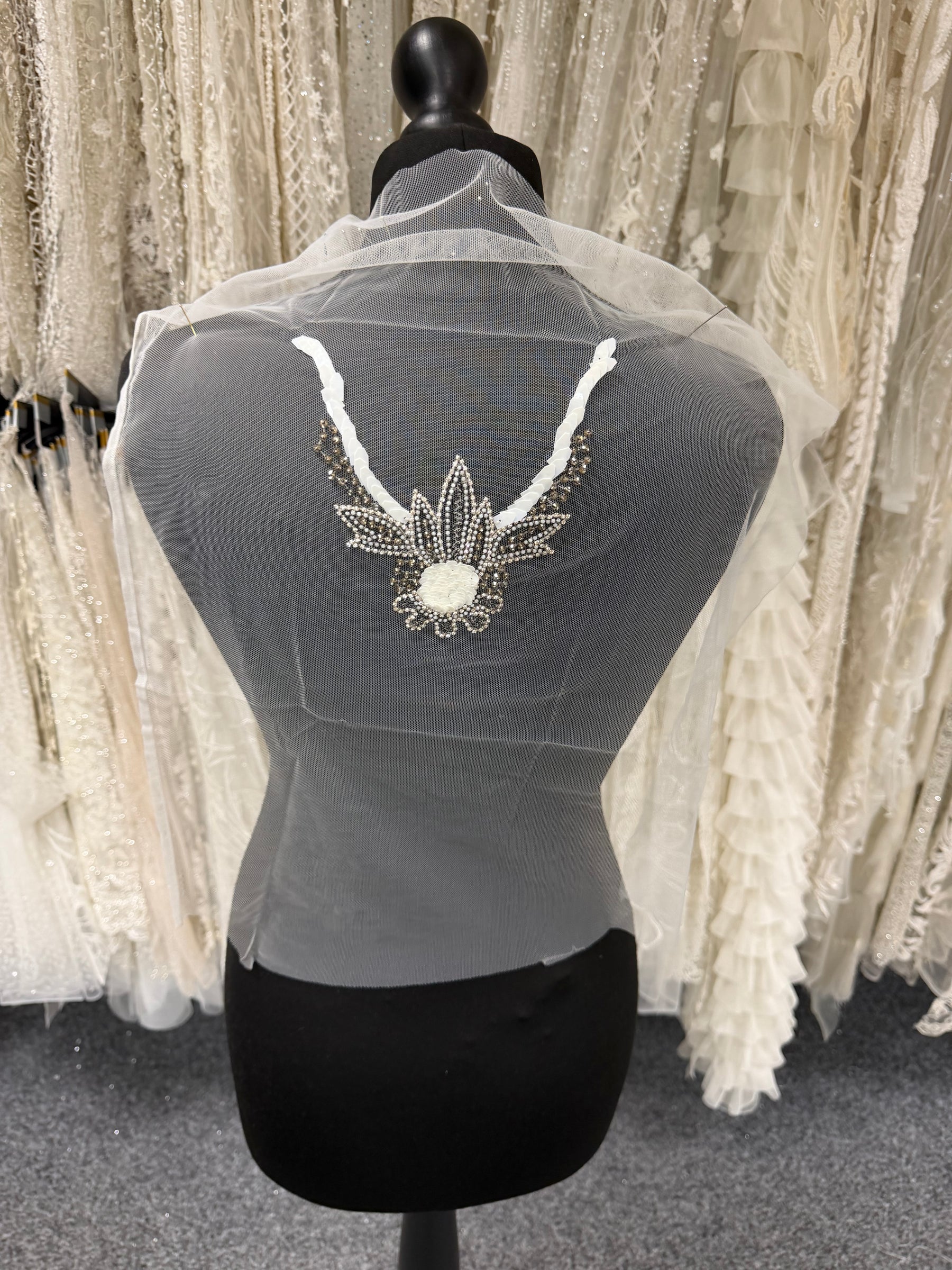 Ivory Beaded Lace Applique - T449