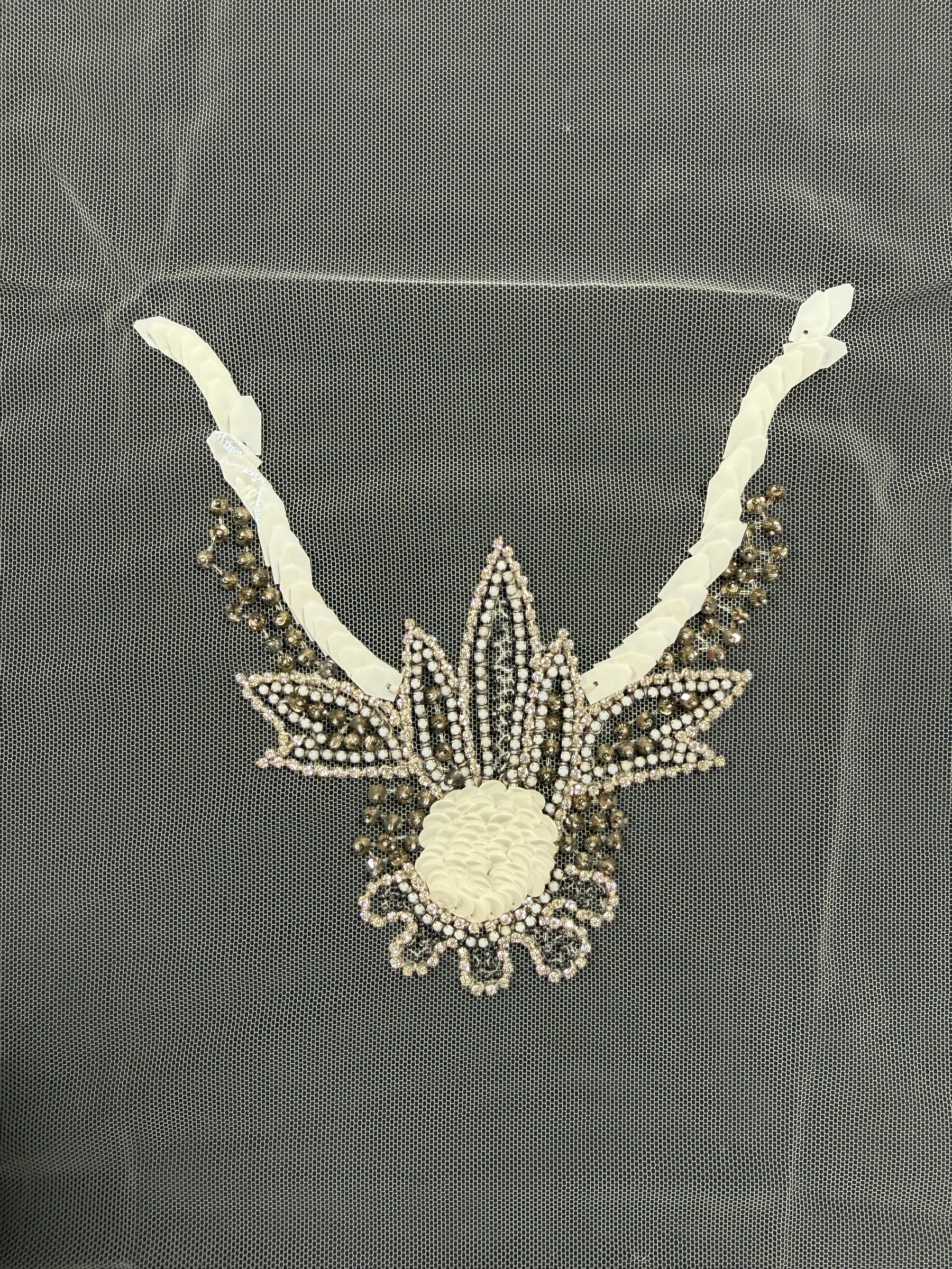 Ivory Beaded Lace Applique - T449