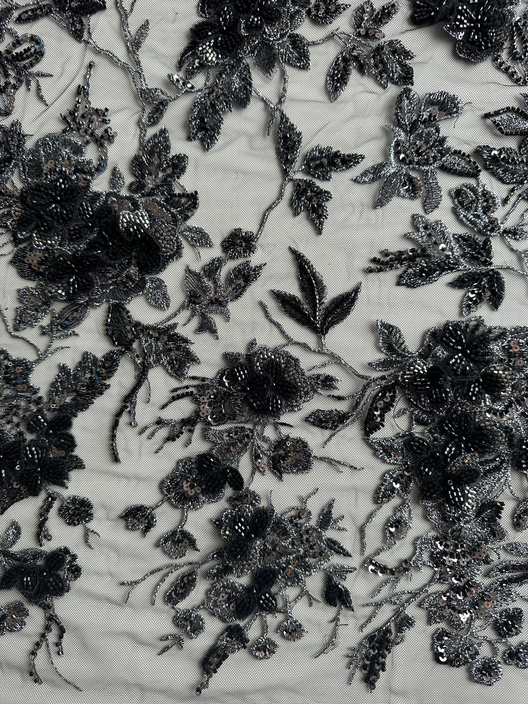 Dentelle brodée noire et argentée - Aretha