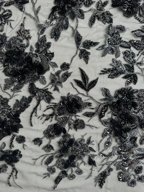 Dentelle brodée noire et argentée - Aretha