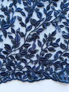 Tulle bleu marine brodé de perles - EB1058