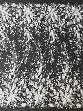 Tulle ivoire brodé de perles en 3D - EB1107