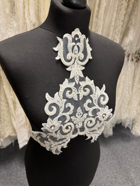 Applique en dentelle perlée ivoire - T815