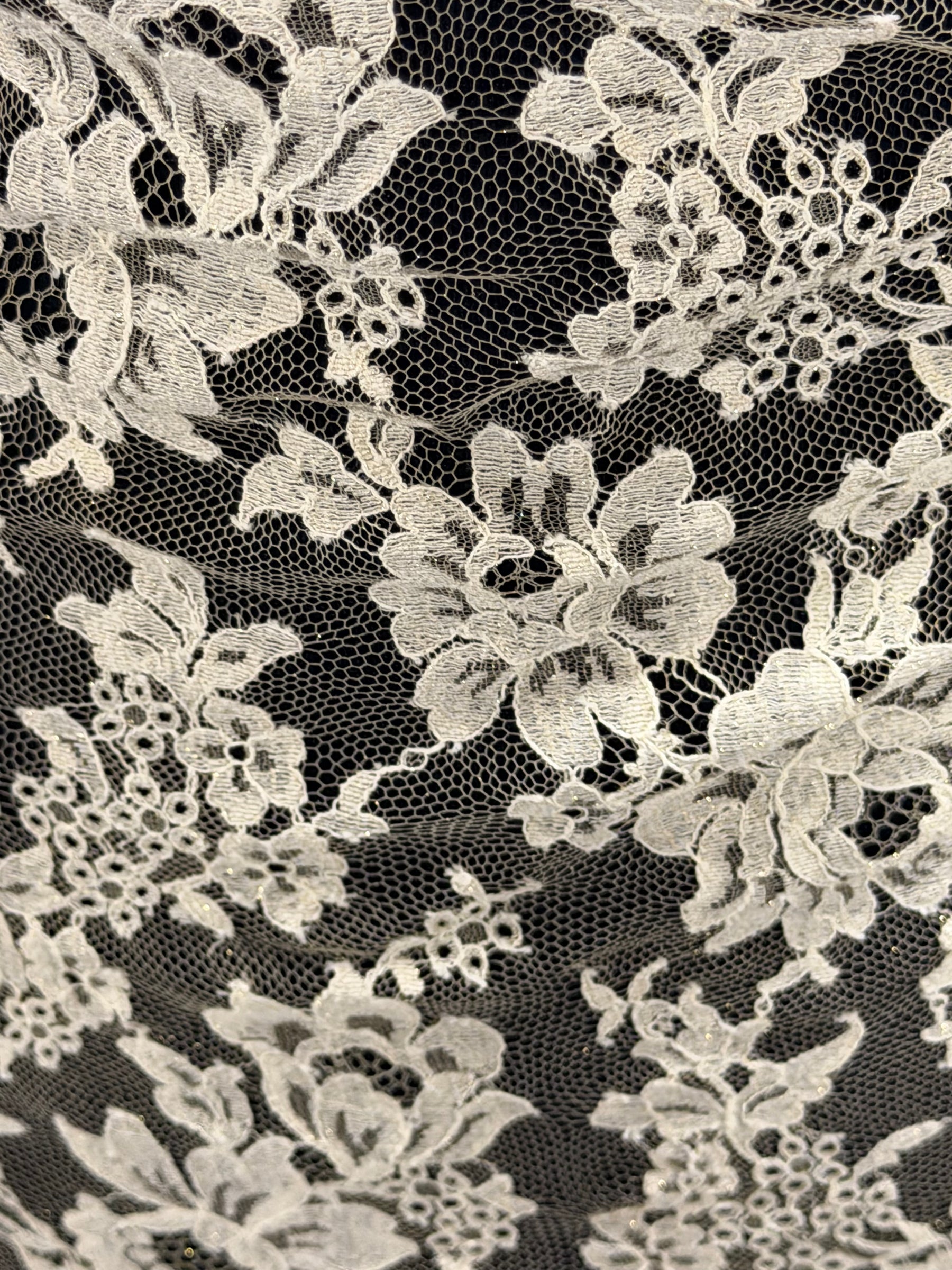 Dentelle française scintillante beige/huître - LA2016