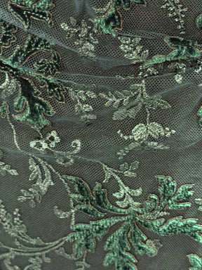 Velours Vert Chasseur Broderie Dentelle - Madina