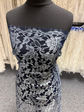 Bleu marine avec dentelle française argentée - LA2002